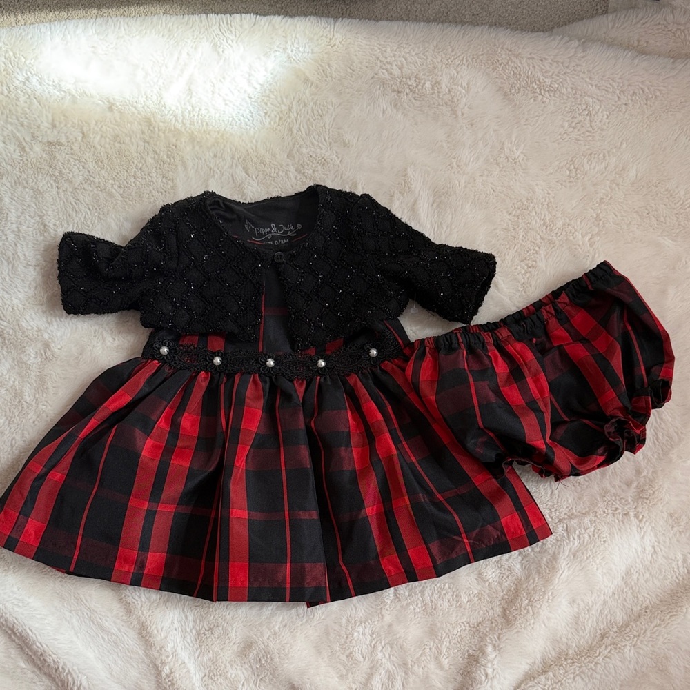 Pippa & Julie Black and Red Plaid Formal Dress Set